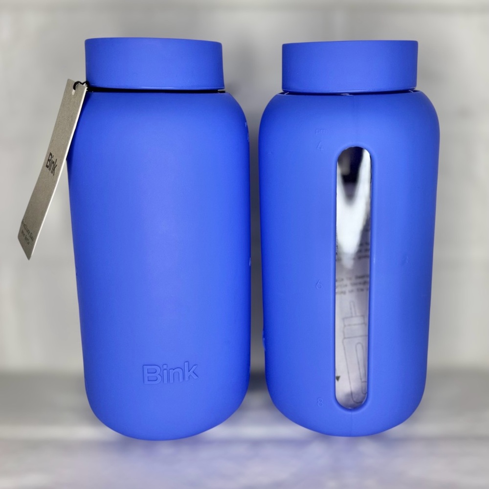 New Bink Azure Borosilicate Glass Day Water Bottle Set, No Straw